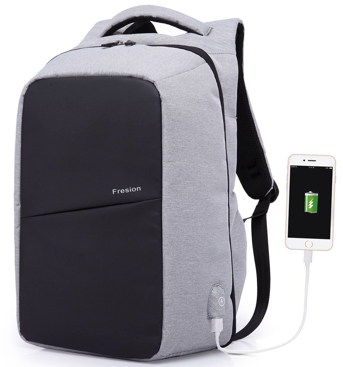 Fresion 15.6 inch Laptop Backpacks Notebook Rucksack SchoolBag with USB Port and Rain Cover for Work, School, Travel, Hiking(Grey)