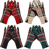 JenPen 4Pair Women Plaid Gloves Winter Touch Screen Gloves Tartan Fleece Warm Mitten Women's Cold Weather Glove