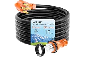 AOLINK 50 Amp RV/Generator Cord 15 Feet, Heavy Duty STW Wire, NEMA 14-50P to SS2-50R Twist Locking for RV Camper and Generator to House