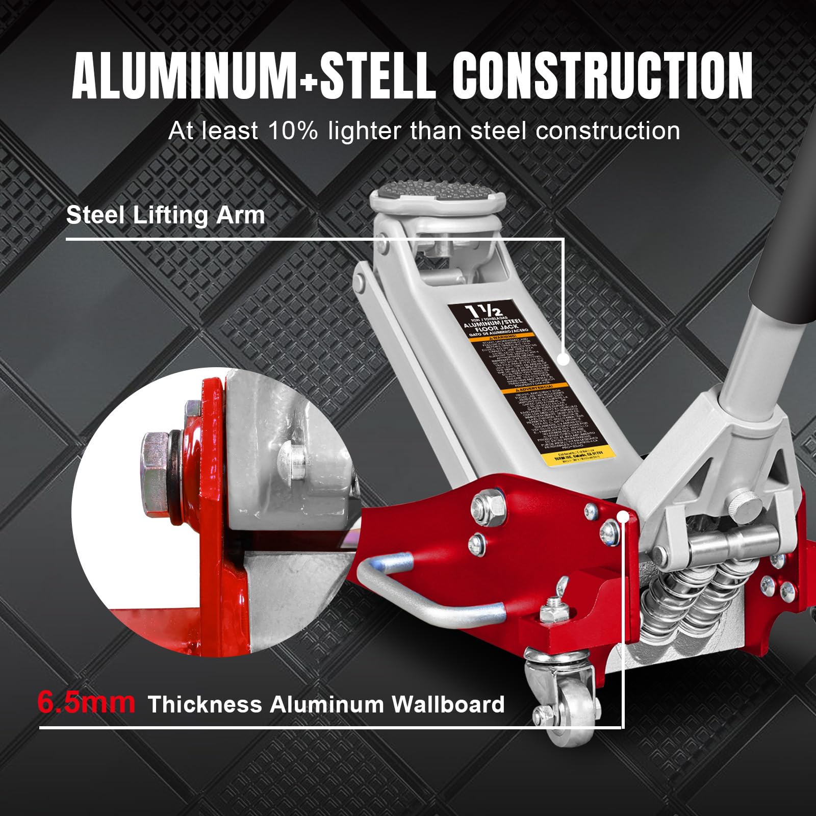 BIG RED AT815016LR Torin Hydraulic Low Profile Aluminum and Steel Racing Floor Jack with Dual Piston Quick Lift Pump, 1.5 Ton (3,000 lb) Capacity, Red