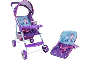 509 Crew 509: Mermaid Doll Travel System Stroller - Kids Pretend Play Stroller Set, Includes Shopping Basket, Retractable Canopy, Child Tray & Removable Car Seat, Ages 3+ (T716028)
