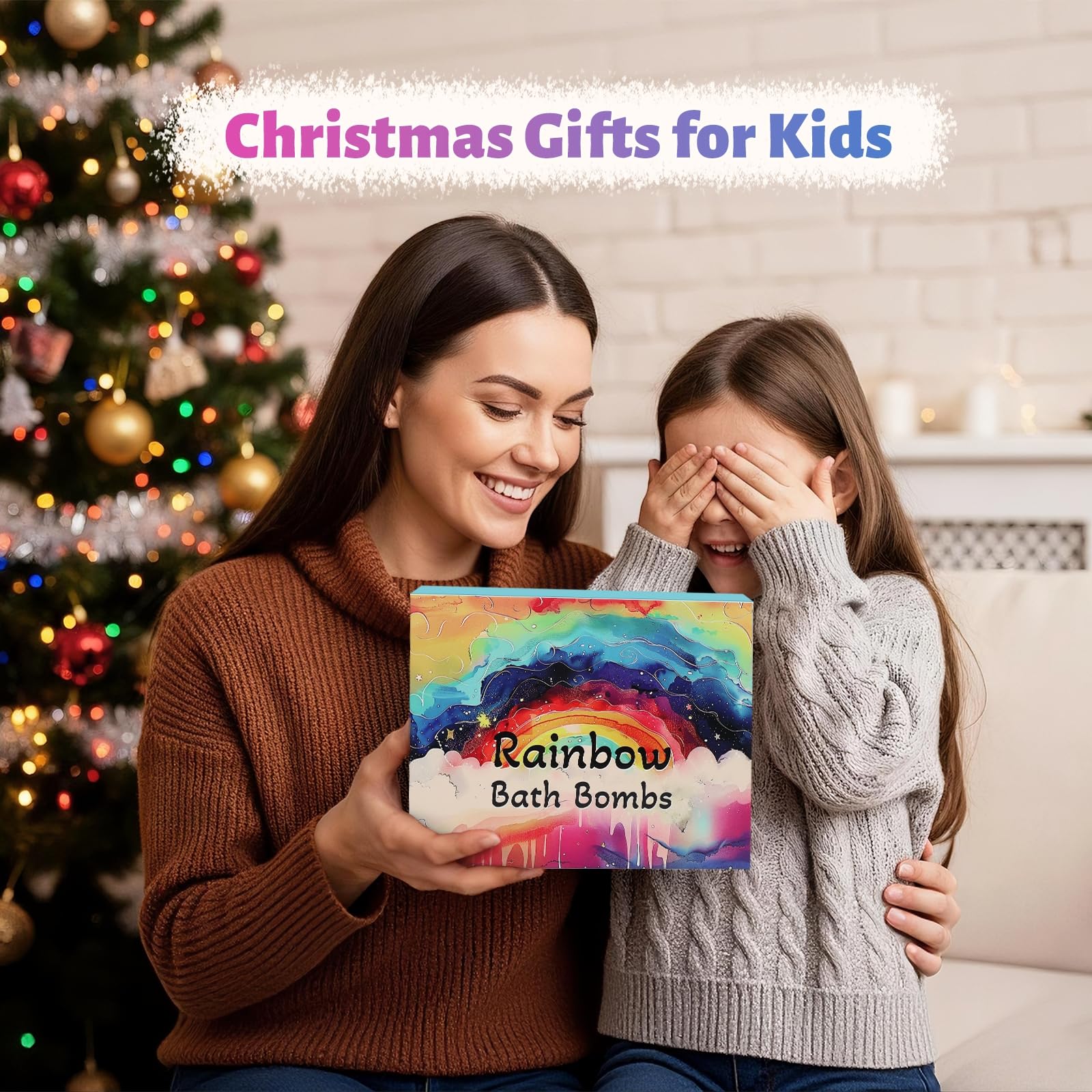 Rainbow Bath Bombs for Kids - 4 Pcs Handmade Natural Kid Bath Bombs, Stocking Stuffers for Kids, Christmas Gifts for Girls, Organic Bubble Bath