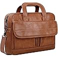 Taygeer Leather Laptop Bag for Men Women, Premium Laptop Briefcase Fits Up to 15.6 Inch Notebook, Waterproof Portable Shoulder Messenger Crossbody Bag Carry On Case for Travel Business Office, Brown
