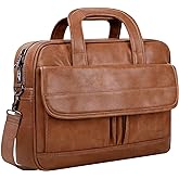 Taygeer Leather Laptop Bag for Men Women, Premium Laptop Briefcase Fits Up to 15.6 Inch Notebook, Waterproof Portable Shoulder Messenger Crossbody Bag Carry On Case for Travel Business Office, Brown