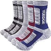 YUEDGE Men's Performance Cotton Moisture Wick Sports Hiking Workout Training Athletic Cushion Crew Socks For Men Size 6-13