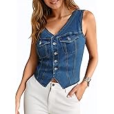 Tankaneo Womens Cropped Denim Vest V Neck Button Down Fitted Jean Tops Summer Sleeveless Trendy Waistcoat