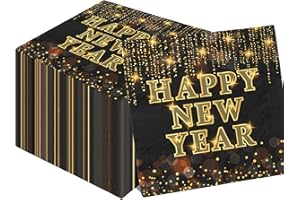 GREHUMOR 40pcs New Years Eve Napkin Party Decoration Happy New Year Gold and Black Cocktail Golden Dot Disposable Paper Napkin for 2024 New Year Holiday Dinner Party Supplies