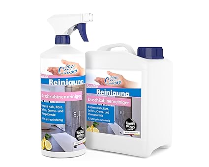 PROCaso Duschkabinenreiniger 1 Liter mit Zerstäuber + 2,5 Liter Nachfüllpack Duschkabinen Reiniger Kalk, Schmutz, Seifenreste