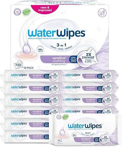 WaterWipes Sensitive+ Soothing Wipes 99% Water Unscented 12 Pack