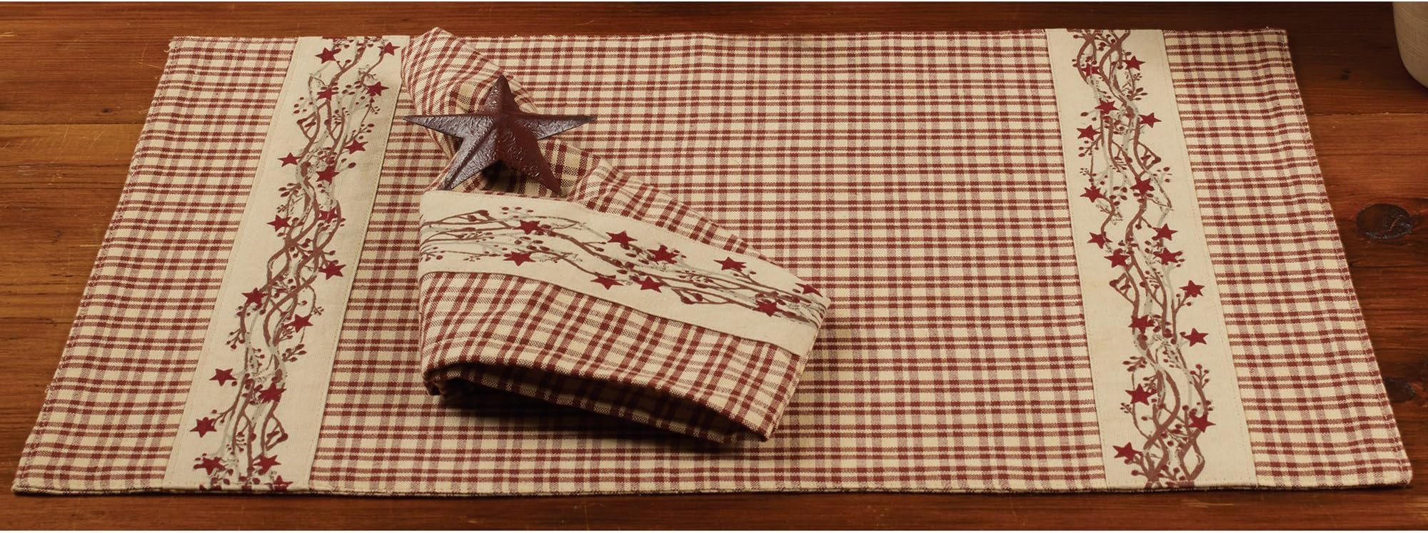 Farmhouse Berry Country Plaid 13 x 19 Cotton Embroidered Appliqued Placemats Set of 4