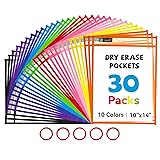 Gamenote 30 Pack Dry Erase Pockets with 5 Rings, 10