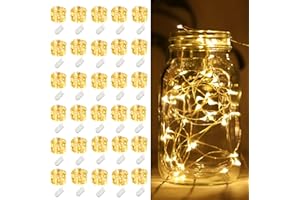 LEDIKON 30 Pack Fairy Lights Battery Operated String Lights,7ft 20 LED Silver Wire Warm White Firefly Mini Lights for Wedding,Party,DIY Crafts,Mason Jars,Centerpieces Table Decorations