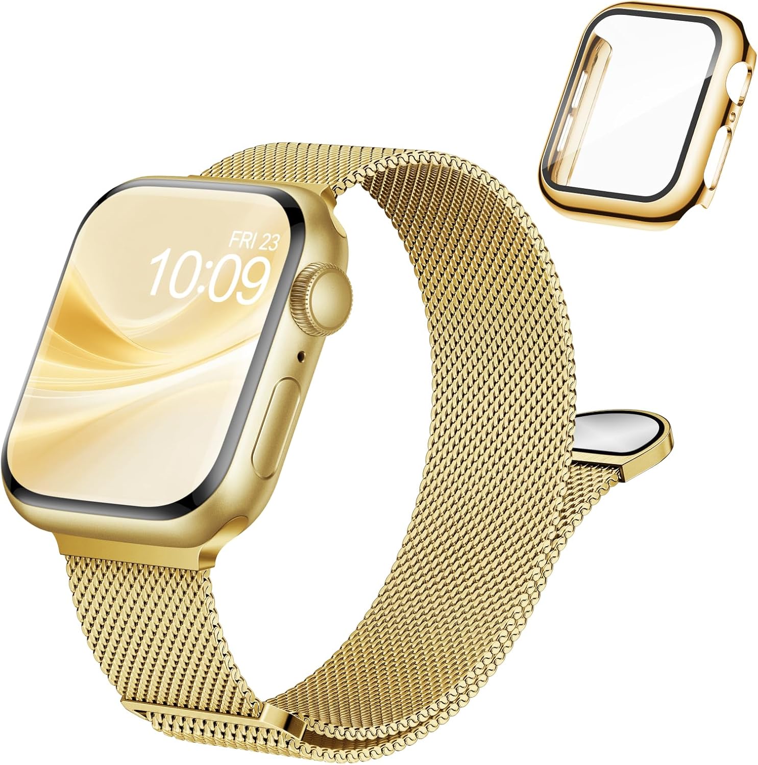 Stainless Steel Magnetic Band and Case Compatible with Apple Watch Bands Women Men 40mm 44mm 41mm 45mm 42mm 46mm, Mesh Loop Metal Band Screen Protector Cover for iWatch Series 11/SE3/10/9/8/7/6/5/4