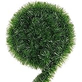 Green Garland Christmas Decorations,50Ft Xams Greenery Tinsel Stems Non-Lit Soft Twist Garland Decor for Tree Stairs Railing Front Door Mantle Fireplace Indoor Outdoor Holiday Home
