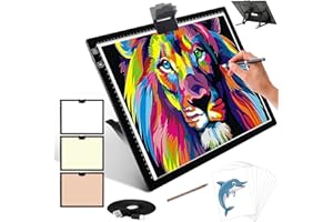 A3 Tracing Light Box, iVAOOZE A3 LED Light Pad with 3 Colors Mode Stepless Dimmable and 6 Levels of Brightness Light Copy Pad, Wireless Rechargeable Led Light Board for Diamond Painting Sketching