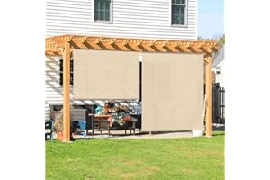 Coarbor Outdoor Roll up Shades Blinds for Porch Patio Shade Exterior Roller Shade Privacy Shade Screen for Deck Pergola Gazebo Beige 8'W x 6'H