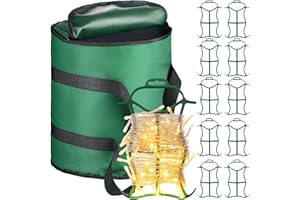 Shihanee 10 Pcs Christmas Holiday String Lights Storage Organizer and 1 Storage Bag Containers Light Cord Rope Reel Organizer Wraps(Dark Green)