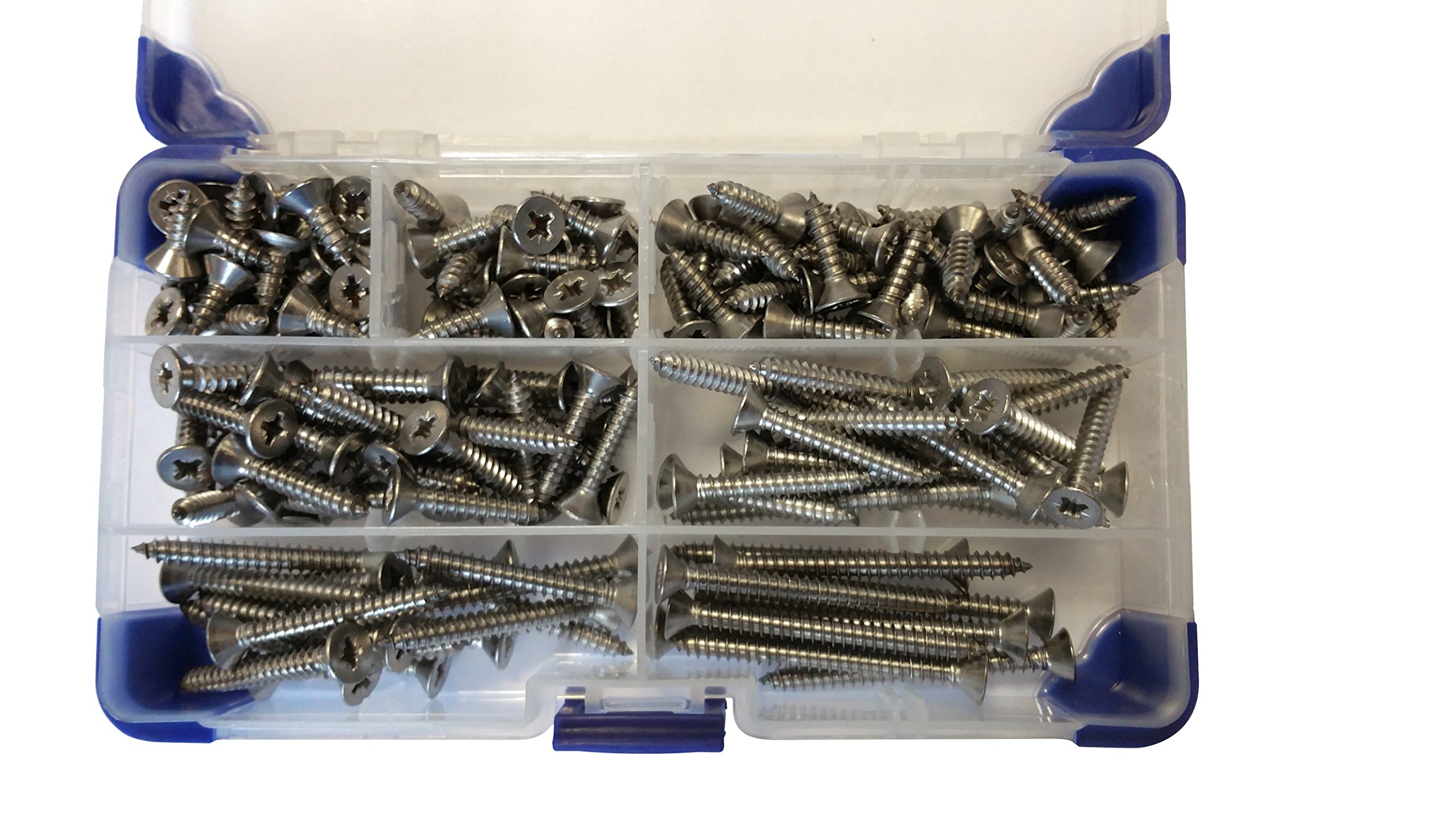 AHC K-10075 310 Piece No 8 Stainless Steel Pozi Countersunk Head Self Tapping Screws Assorted Lengths, Grey, No.8 (4.2mm), Set of 310