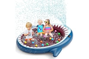 Jasonwell Inflatable Kiddie Pool Sprinkler: 71-Inch 3-in-1 Children Ball Pit Shark Baby Wading Pool Outdoor Swimming Pool Summer Water Toys for Boys Girls Dogs