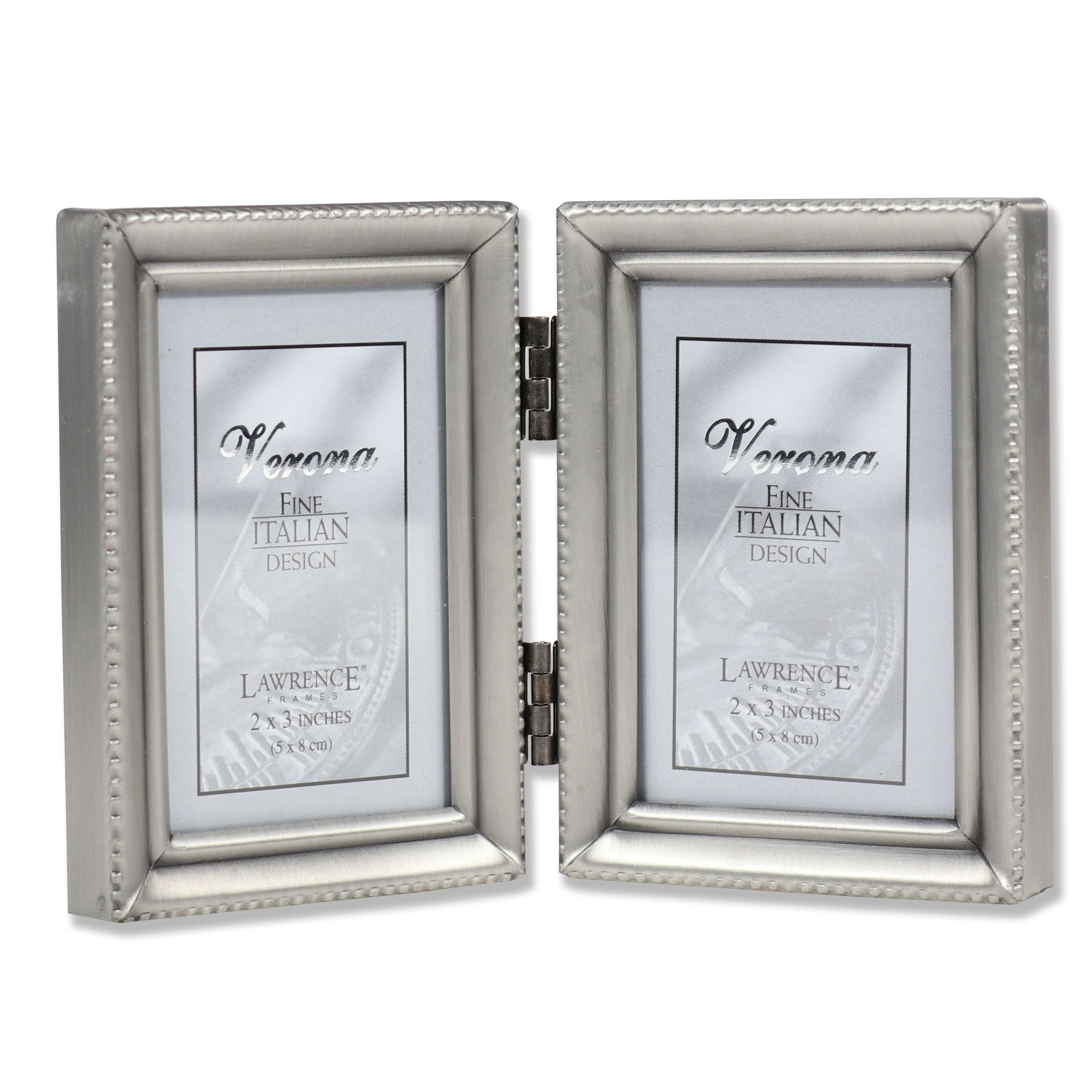 Lawrence Frames Antique Pewter Hinged Double 2x3 Picture Frame Beaded