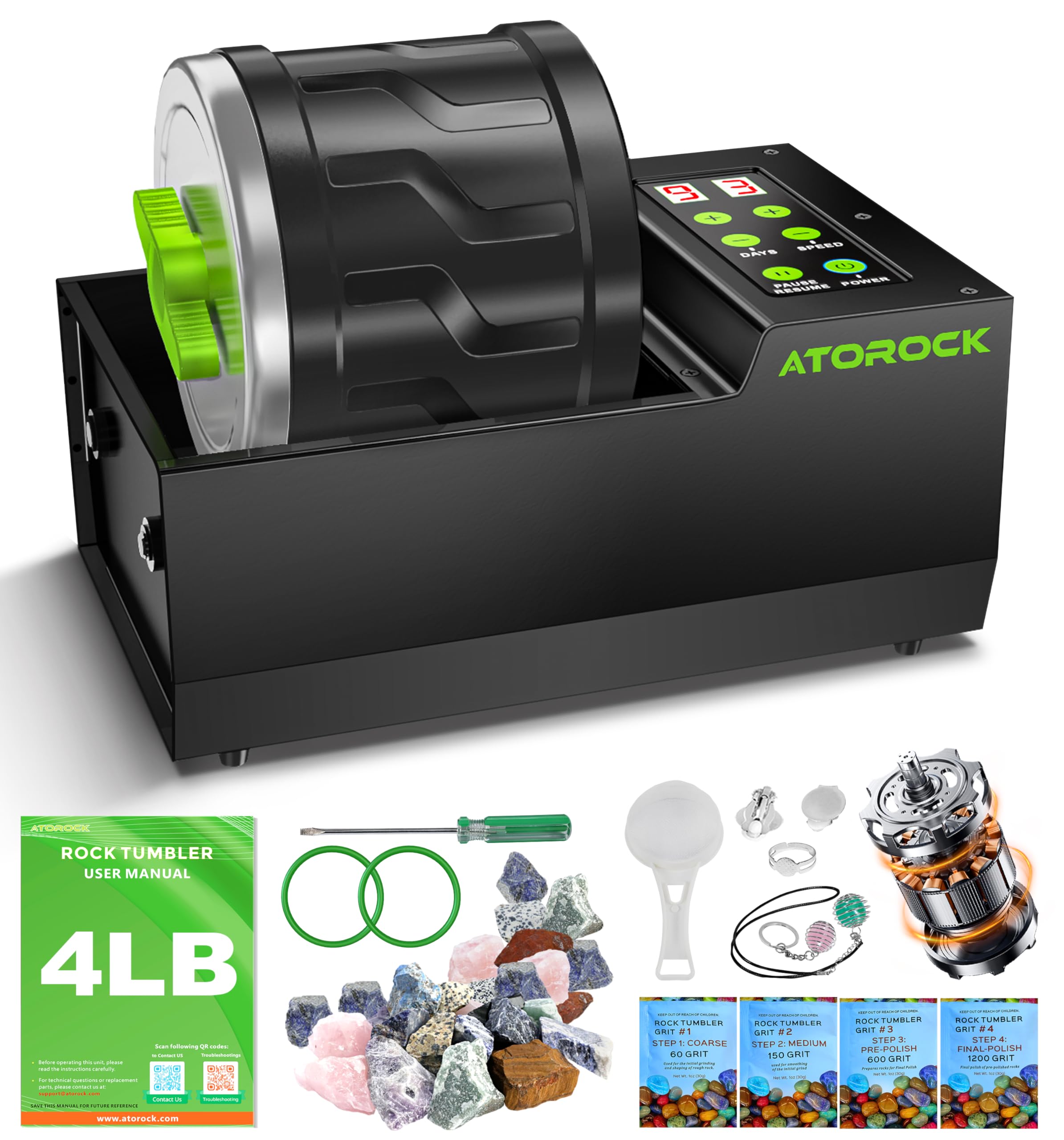 Photo 1 of Professional Rock Tumbler Kit, 4LB Extra-Large Barrel with Cutting-Edge Brushless Motor, Adjustable Speed & Timer, Durable Metal Base for Adults & Rock Collectors – Includes Full Accessories