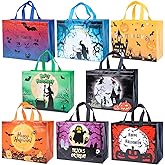 XiaosRen 8Pcs Multifunctional Non-Woven Tote Bags with Handles, Large Reusable Happy Halloween Bags for Gifts, Party Supplies, 12.6x10x6.7