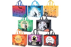 XiaosRen 8Pcs Multifunctional Non-Woven Tote Bags with Handles, Large Reusable Happy Halloween Bags for Gifts, Party Supplies, 12.6x10x6.7