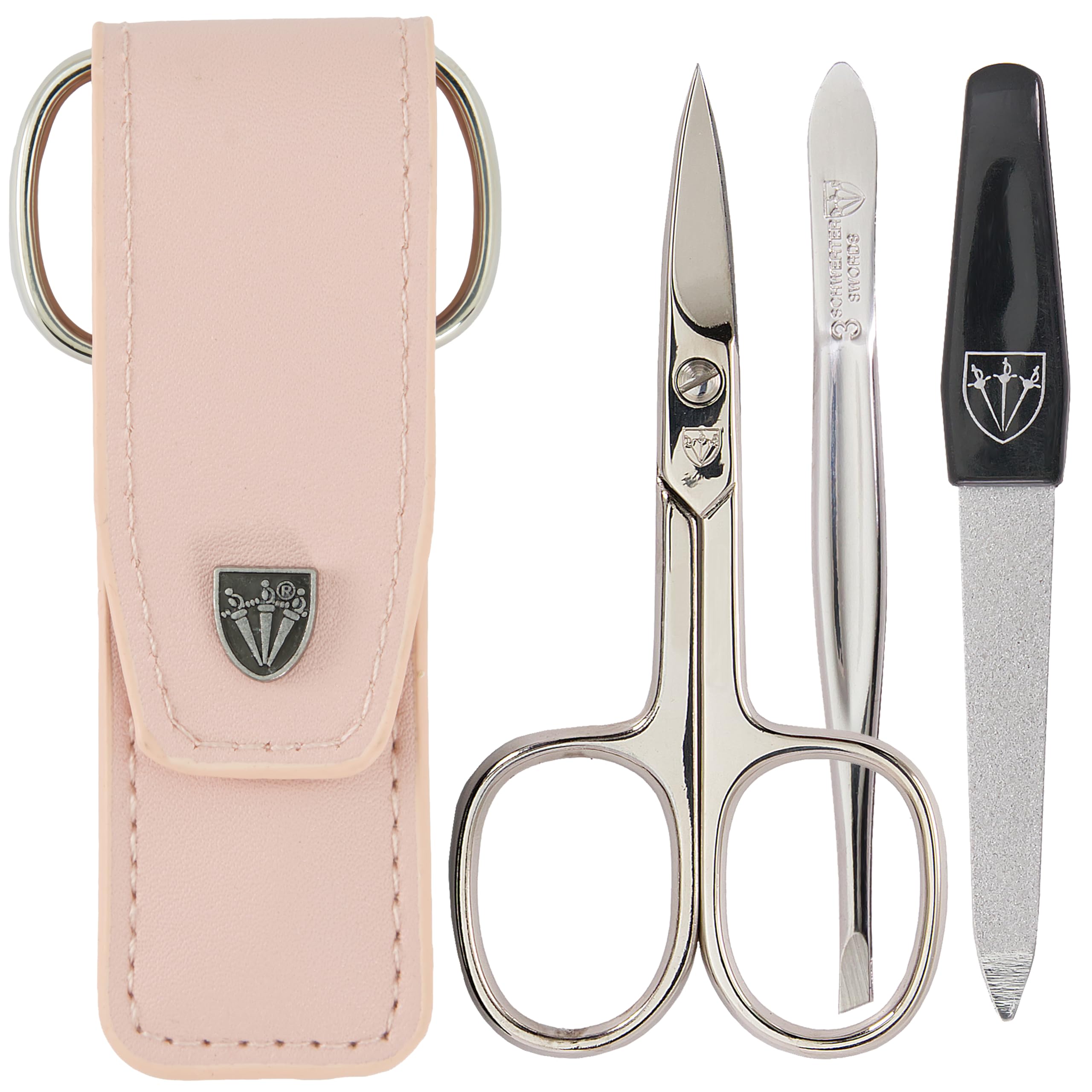 3 Swords Germany - brand quality 3 piece manicure pedicure grooming kit set for nail care with synthetic leather case pink - Made by 3 Swords