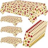 12 Pack Disposable Fall Tablecloths 54x108, Maple Leaf Plastic Table Cover | Bulk Maple Leaf Autumn Table Covers for Thanksgiving Harvest Party Decorations