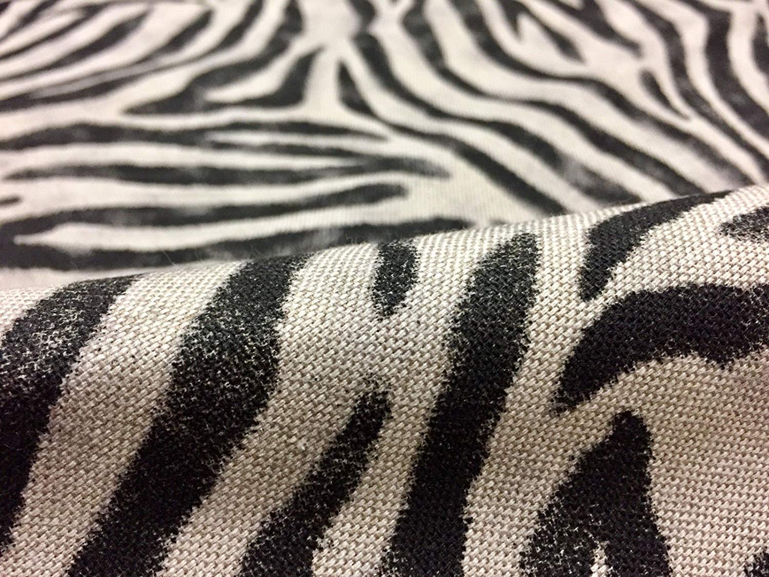 Zebra Black Stripes Print Designer Fabric Linen Look Striped Material - Furnishing Curtain Upholstery Dressmaking Cotton Textile - 140cm Wide (2 Meters)