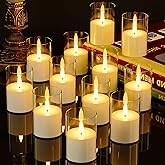 VIODAIM 12Pack Flickering Flameless LED Candles with Timer, Battery Powered - Small Pillar & Votive, Clear (2"X3")