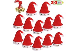 Kiddokids 12 Fancy Christmas Santa Hats with 12 Jingle Bell Necklaces Bulk for Christmas Party Favor Photo Booth; One Size Fits All.
