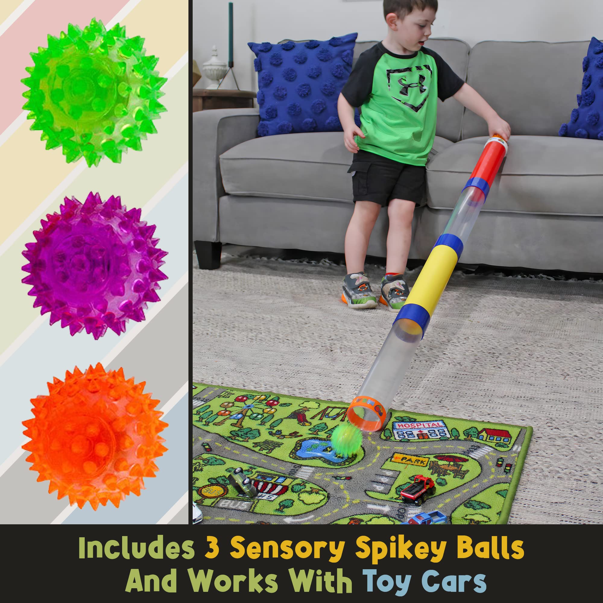 Toy Tunnel Ball Drop Race Track Set (7-Piece Set); Toy Car/Ball Ramp Play Set STEM Toy
