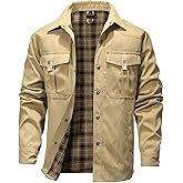 HYPESTFIT Men's Flannel Lined Shacket Jacket Plaid Brushed Lining Cowboy Western Twill Outdoor Shirt Jacket