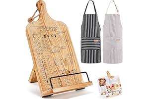 Housejoy Wooden Cookbook Stand, Hieght Adjustable Bookholder for Kitchen Counter, Cookbook Holder Stand, Wood Sturdy with Mea