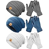 JaGely 6 Pcs Women Winter Beanie Hat Gloves Set Warm Knitted Hats and Touchscreen Gloves Lady Cold Winter Gifts for Christmas