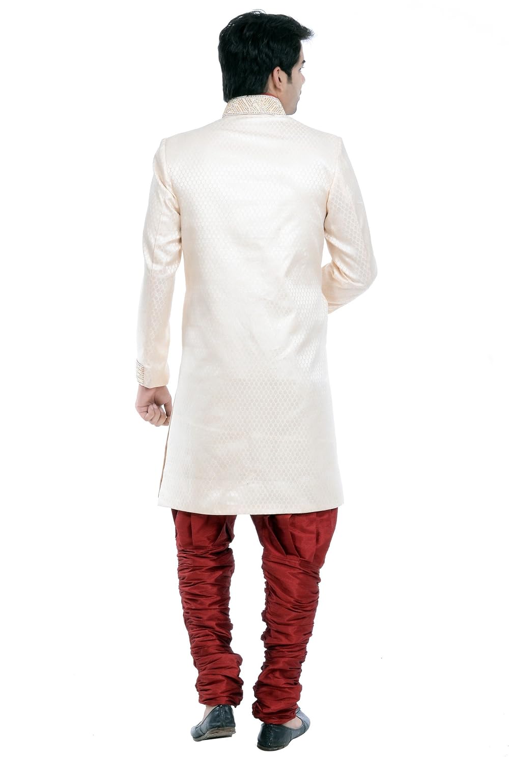 vastramay men's golden cotton silk sherwani & churidar set