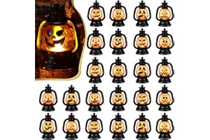 ROCEEI 24 Pcs Halloween Mini Pumpkin Lantern 3.54 Inch Jack O Lantern Table Centerpiece Halloween Hanging Decoration Bulk Light up Lamp with Flickering LED Candle for Party Decor Indoor Outdoor