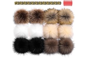 10cm Pompoms for Knitted Hats, 12pcs Faux Fur Pom Poms for Hats, Pompom With Snap DIY Mixed Color Faux Fox Fur Pom Poms for H