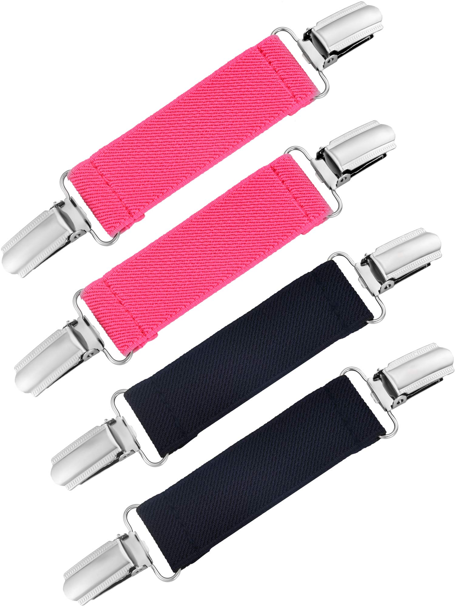 4 Pieces Strong Stainless Steel Mitten Clips Elastic Gloves Caps Clips for Baby and Kids (Black and Rose Red)