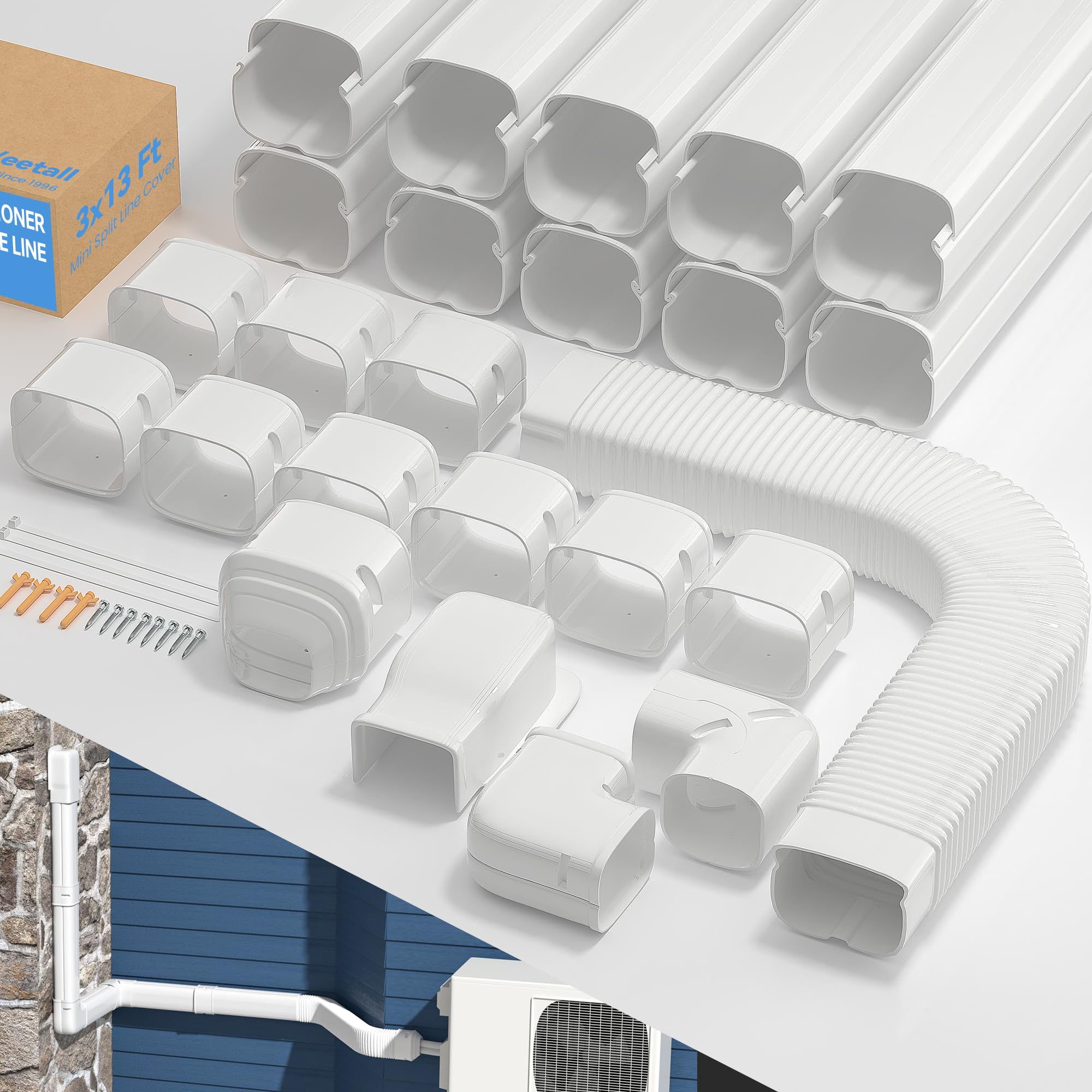 Photo 1 of WEETALL 3" 16Ft Mini Split Line Set Cover with Flexible Pipe, Decorative Pipe Line Cover Kit for Mini Split and Central Air Conditioner & Heat Pump, Indoor & Outdoor
