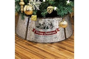 Darnassus Metal Christmas Tree Collar Christmas Tree Ring,29.1 Inch Diameter Base for Large Trees and Holiday Tree Skirt Decoration,5-Panel Version, Silver