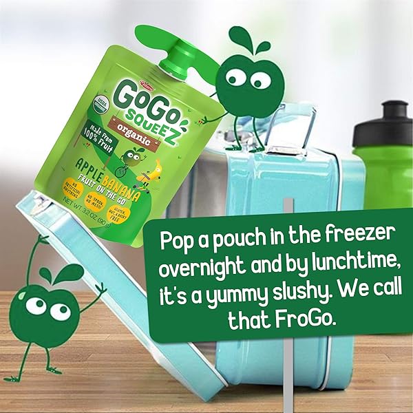 GOGO SQUEEZ ORGANIC APPLESAUCE, APPLE BANANA, 3.2 OUNCE (4 POUCHES), GLUTEN FREE, VEGAN FRIENDLY, UNSWEETENED APPLESAUCE, RECLOSEABLE, BPA FREE POUCHES