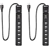Amazon Basics 6-Outlet Surge Protector Power Strip, 2 USB Ports, 2 Ft Cord - 500 Joule, Black, 2-Pack