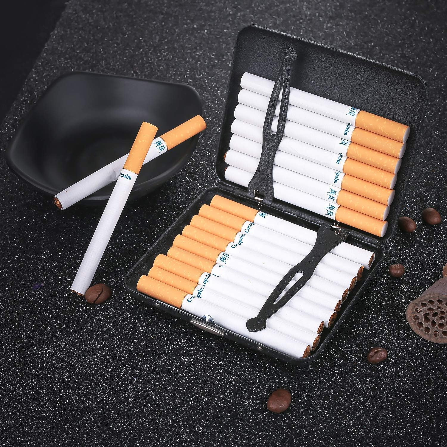 Amazon 18本のタバコのための黒いタバコのケースのスクラブ 黒とタバコの箱タバコの箱男性と女性のための贈り物喫煙者のための贈り物hwyh03 ピアノ キーボード用パーツ 楽器