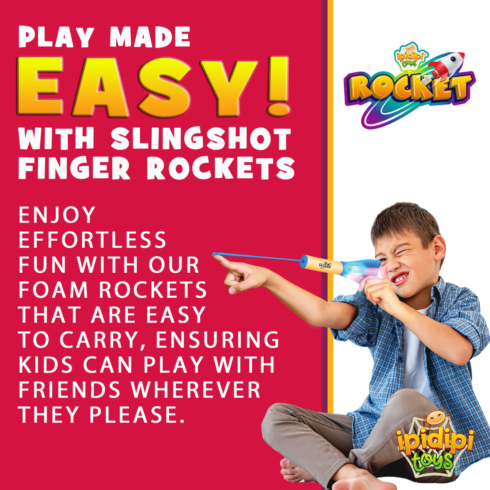 IPIDIPI TOYS Finger Rockets – Foam Rocket Launcher for Kids, Party Favors, High-Flying Air Rockets, Fun Gifts for Boys & Girls, Classroom Prizes – Assorted Colors, Pack of 12