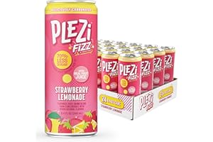 PLEZi FiZZ Carbonated Juice Drink - with Real Fruit Juice - 70% Less Sugar - Plus Vitamin C and Fiber - Low-Sugar Bubbly Beverages for Kids - Great Soda Replacement - Strawberry Lemonade (8.4 fl oz)