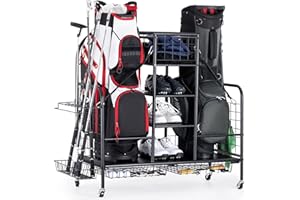 Vividwood Golf Bag Organizer for Garage, Golf Bag Storage Stand for 2 Golf Bags, Extra Storage Rack for Golf Clubs