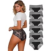 CINVIK Lace Sexy Undies for Women Stretch Full Coverage Control High Waist Cheeky Top Panties 6 Pack S-4XL