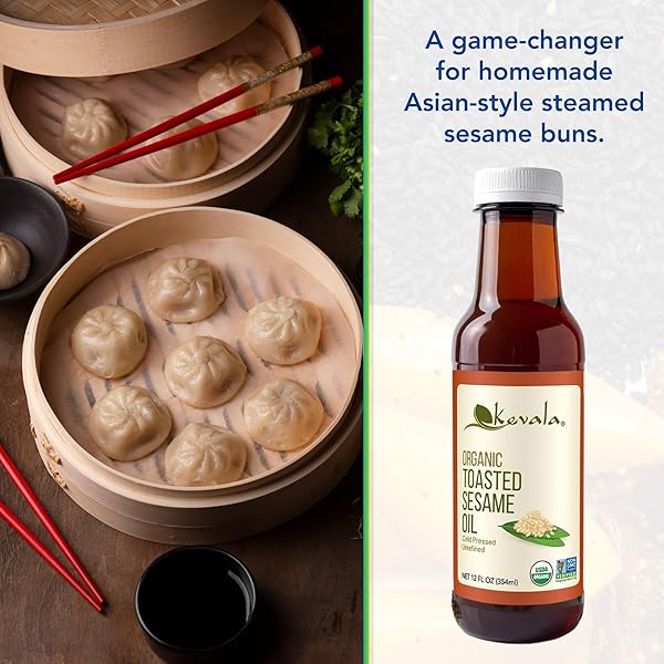 KEVALA ORGANIC TOASTED SESAME OIL – CHOLESTEROL-FREE OIL WITH ANTIOXIDANTS AND ESSENTIAL VITAMINS FOR DAILY COOKING AND BAKING, GREAT IN ASIAN-STYLE RECIPES, KITCHEN PANTRY ESSENTIAL, 12 OZ, 354 ML